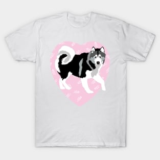 Husky Dog Love Pink Heart T-Shirt